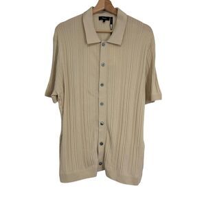 Theory Mens Cairn Shirt Size L Sand Beige Tactile Cotton Old Money Smart Casual